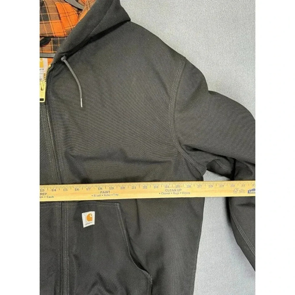 Carhartt Hooded Duck Jacket XL Black Huntsman Quilted Lined Blaze Orange Plaid - Picture 9 of 9